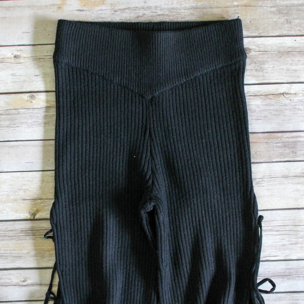 Maniere De Voir‎ Leggings Womens Small Black Ribbed Knit Side Tie Cashmere Blend - Picture 4 of 7